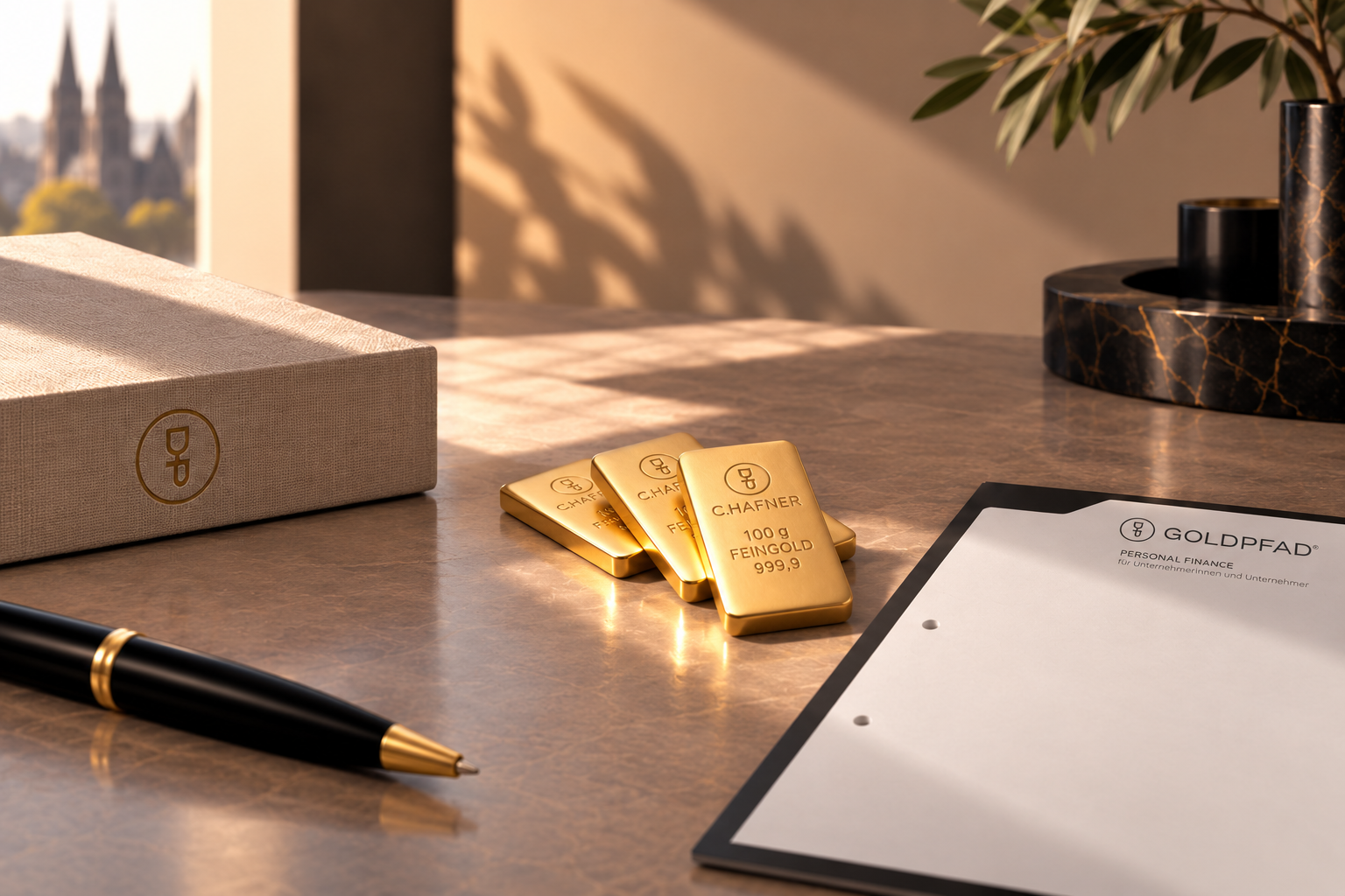 Goldbarren als zusätzliche Vergütung für Gesellschafter-Geschäftsführer – Titelbild zum Goldpfad Unternehmer-Briefing Gold statt Bonus